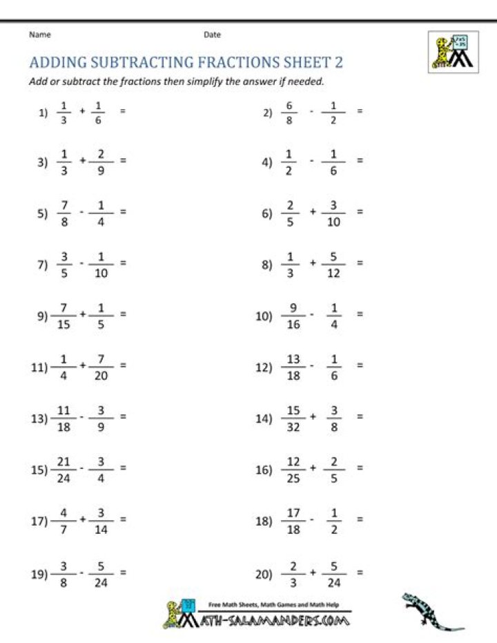 Adding and Subtracting Fractions Worksheets Grade 7 PDF – Instant Printable Practice
