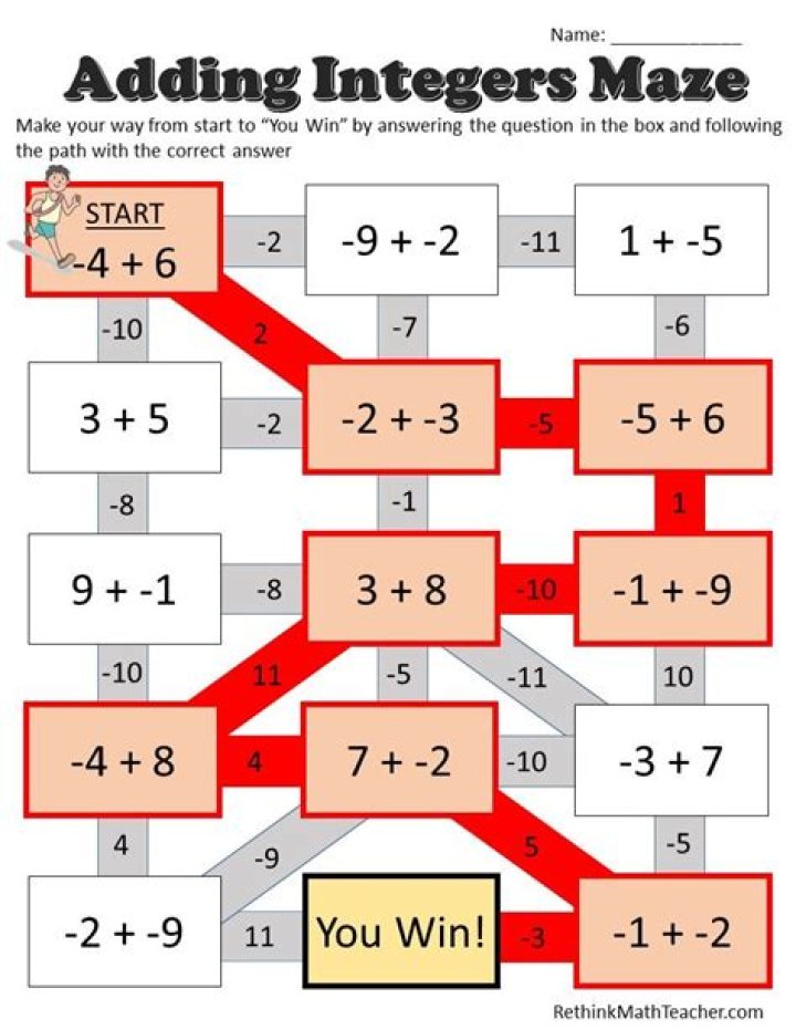 Free Adding and Subtracting Integers Puzzle Worksheet PDF