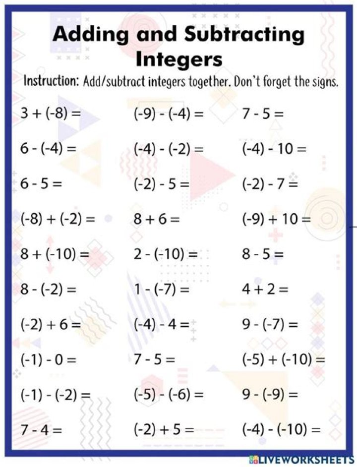Adding and Subtracting Integers Worksheet PDF with Answers