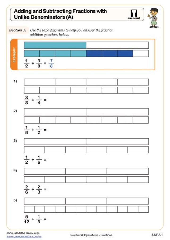 Master Adding & Subtracting Mixed Fractions with Like Denominators Worksheets PDF