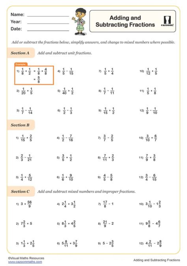 Free PDF Worksheets: Adding & Subtracting Mixed Fractions