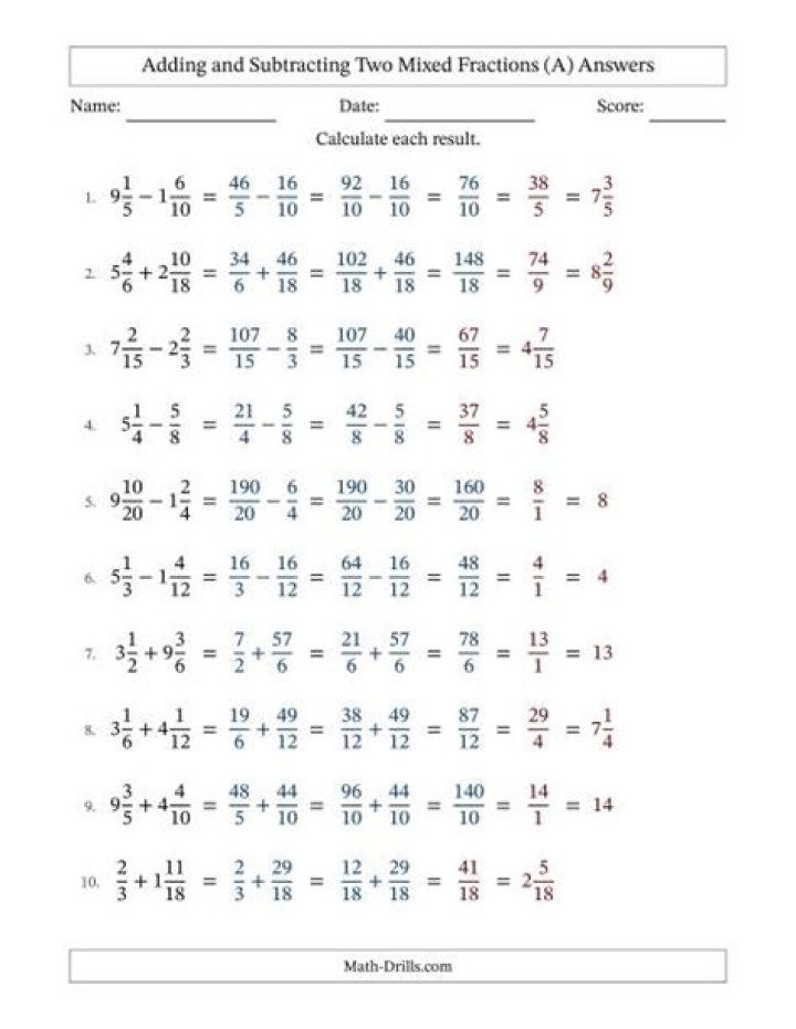 Free Add & Subtract Mixed Numbers Worksheets PDF – Instant Download