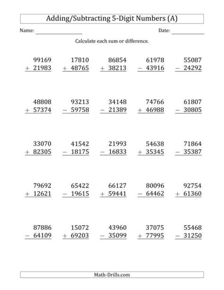 Free PDF Worksheets for Adding and Subtracting Multi-Digit Numbers
