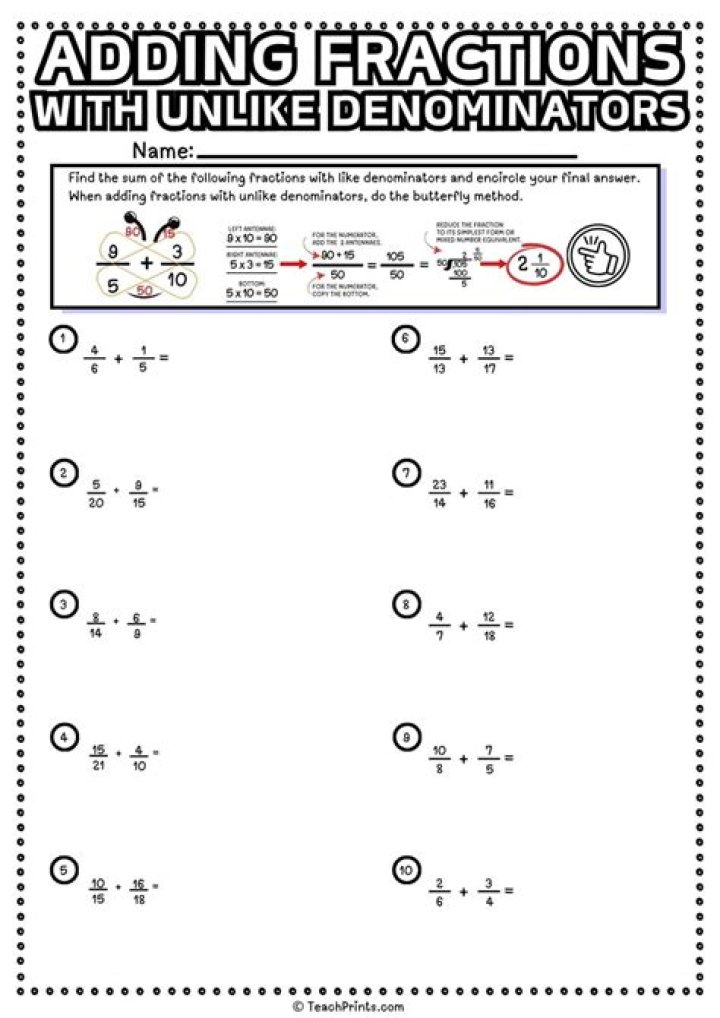 Free PDF Worksheets: Adding Fractions with Like & Unlike Denominators