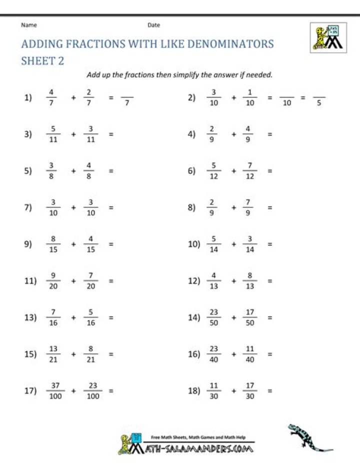 Adding Fractions with Like Denominators Worksheet PDF – Instant Practice