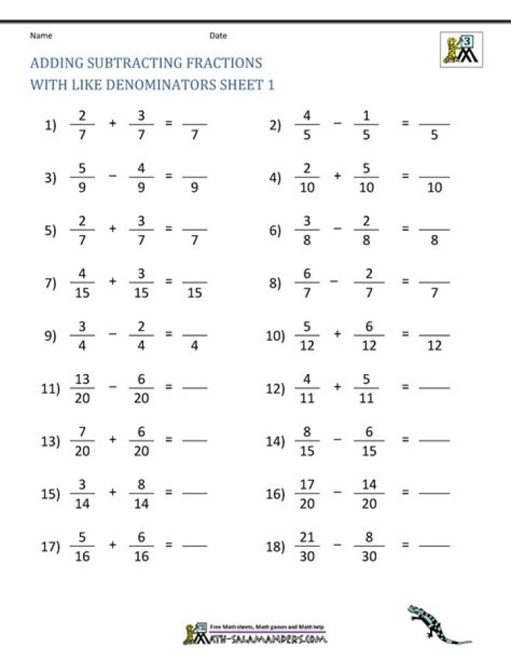 Easy Adding Fractions with Same Denominator Worksheet PDF