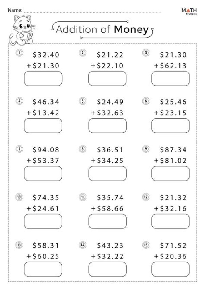 Free Adding Money Worksheets PDF – Instant Download