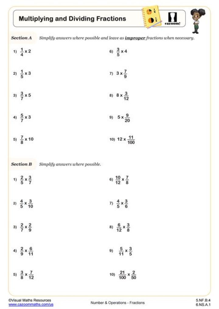 Adding, Subtracting, Multiplying, and Dividing Mixed Numbers Worksheet PDF – Instant Download