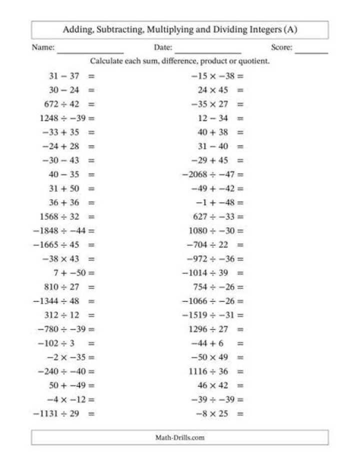Free PDF Worksheet: Add, Subtract, Multiply & Divide Rational Numbers