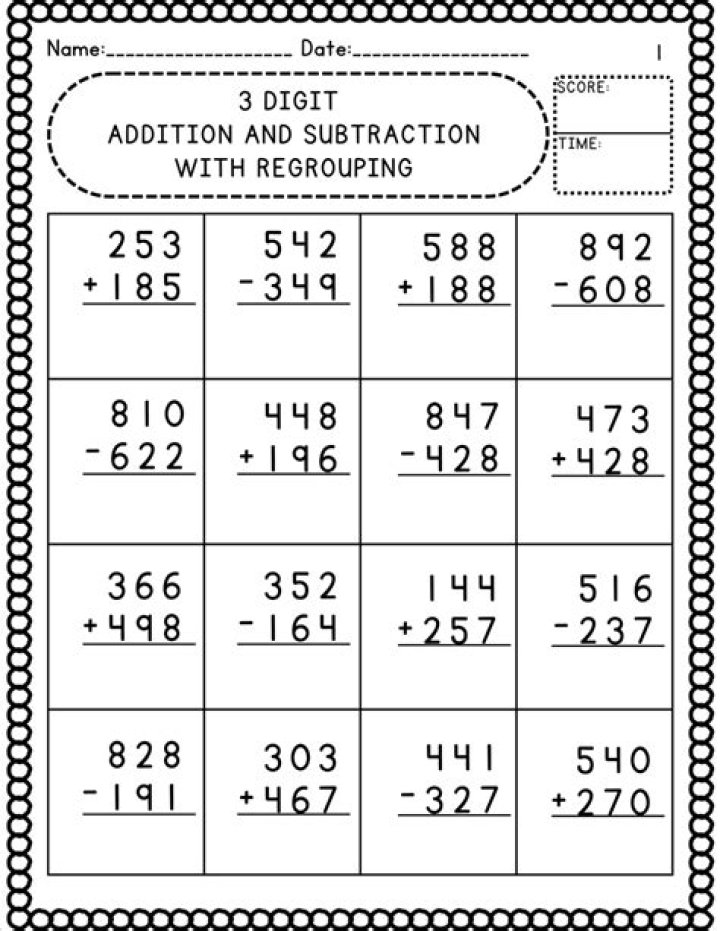 Addition and Subtraction with Regrouping 3rd Grade PDF Worksheets