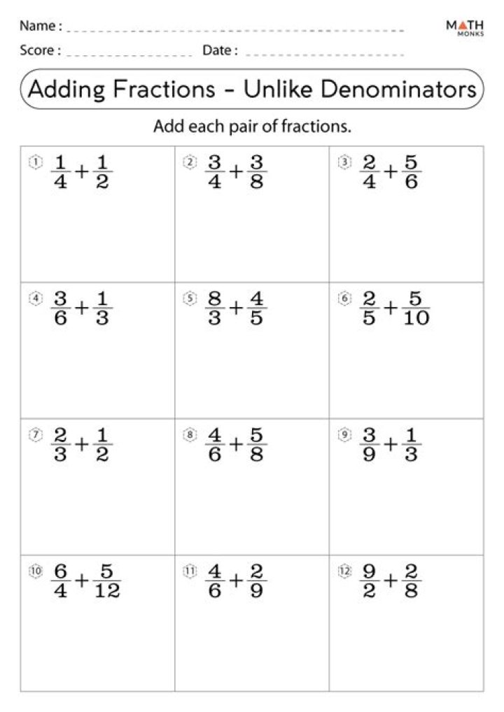 Free Addition of Fractions Worksheets with Answers PDF - Instant Printable Practice