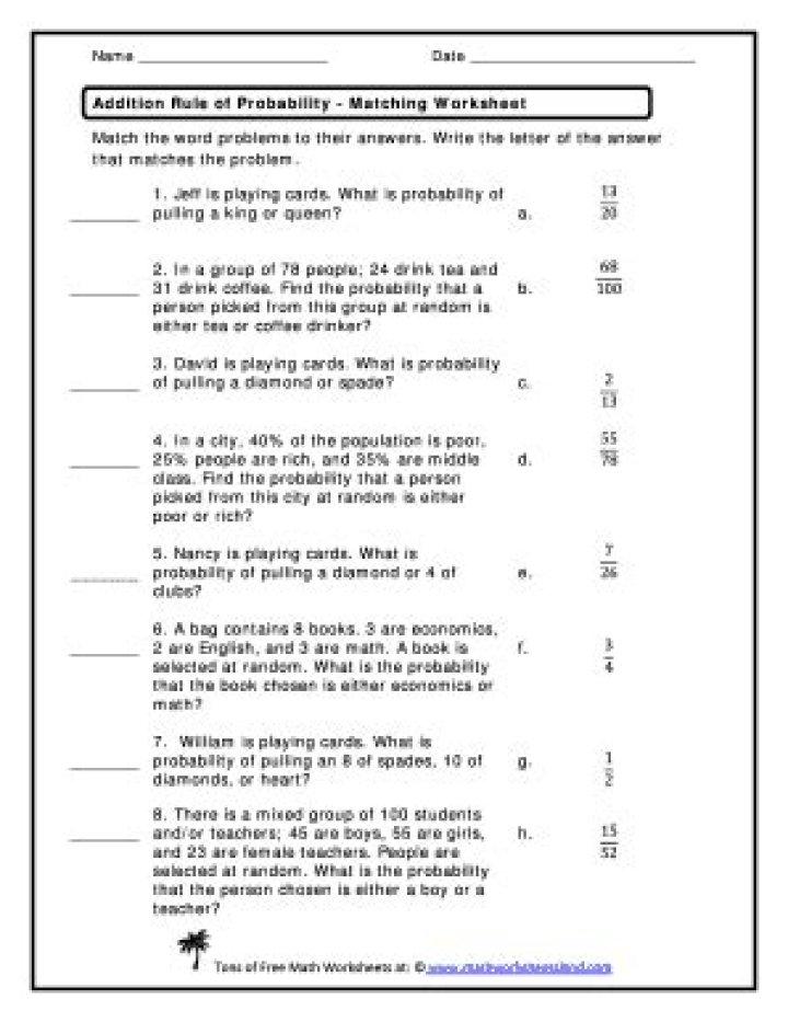 Addition Rule of Probability Worksheet Answers PDF with Instant Solutions