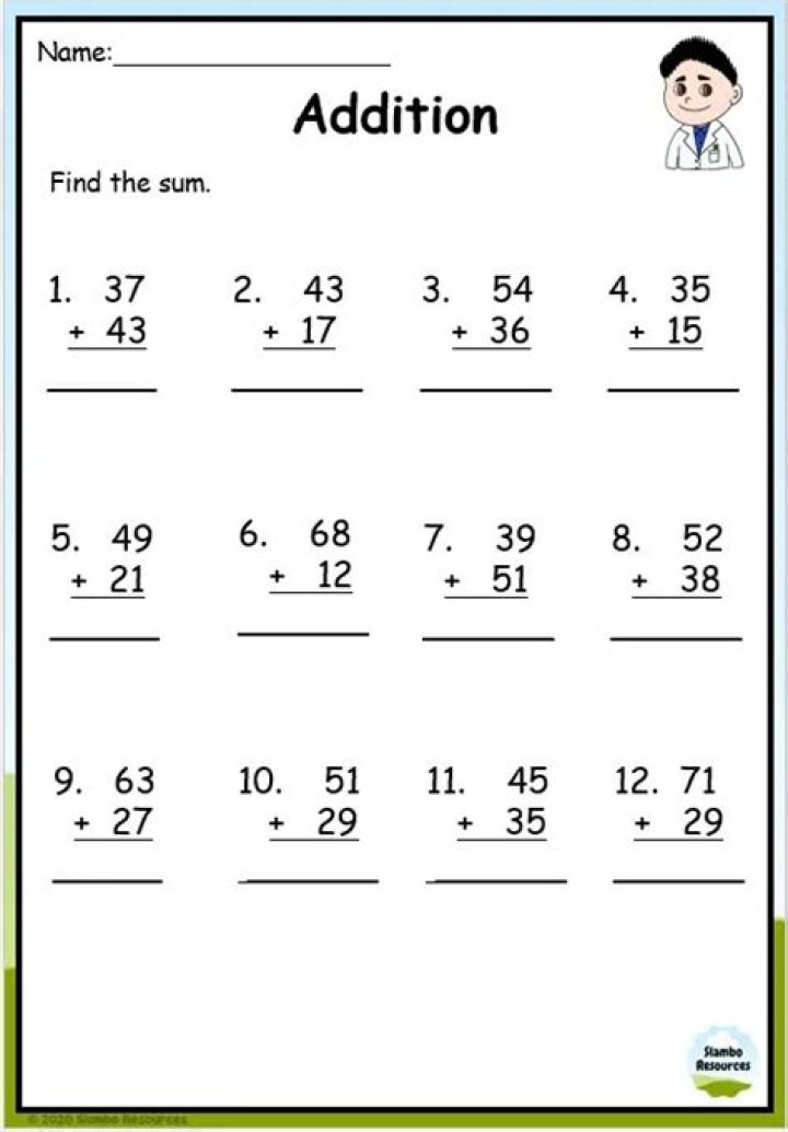 Class 2 Addition Sums Worksheets PDF for Easy Practice