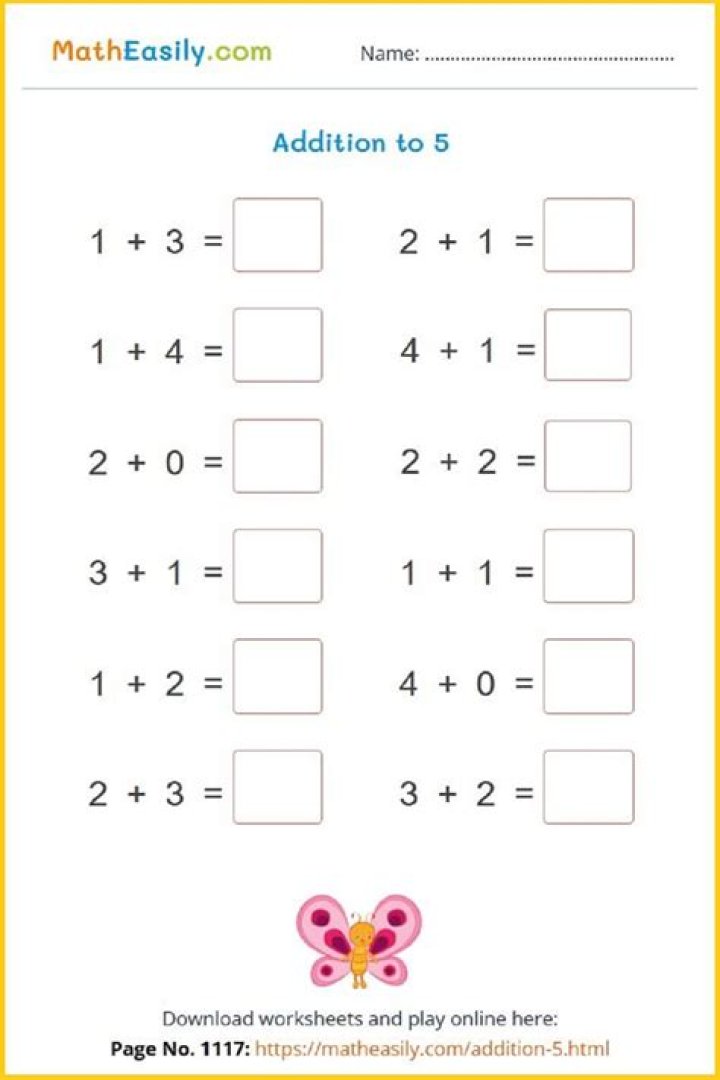 Free Addition to 5 Worksheet PDF – Instant Download