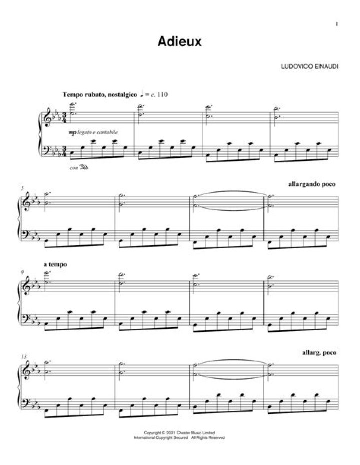 Download Adieux Ludovico Einaudi Sheet Music in PDF Format