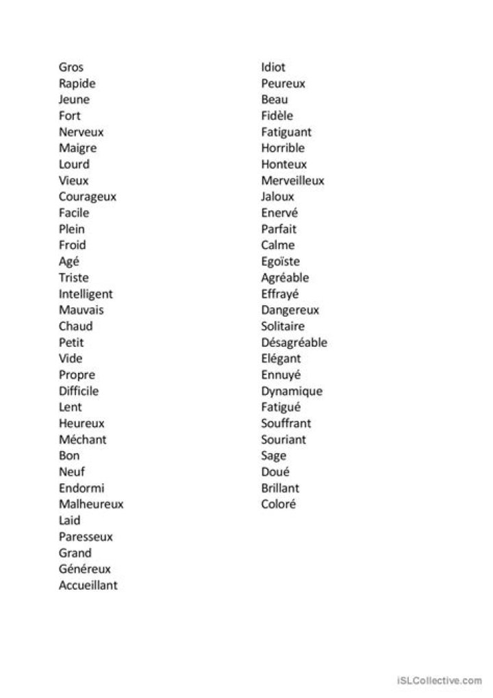 Liste Complète des Adjectifs Qualificatifs PDF à Télécharger