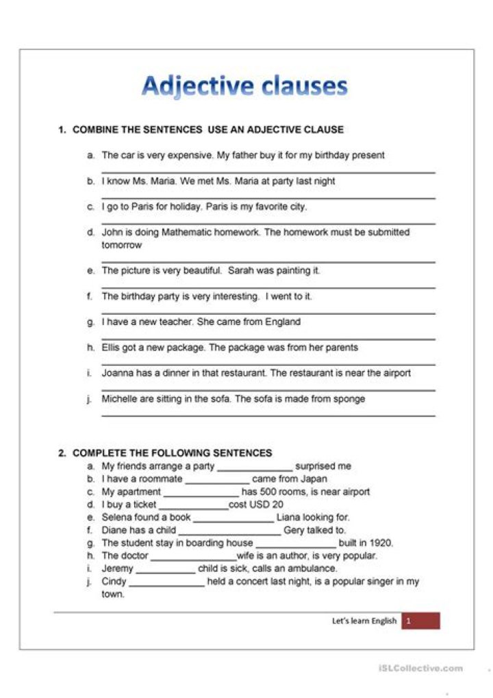 Adjective Clause Worksheet PDF: Perfect Practice for Grammar Students