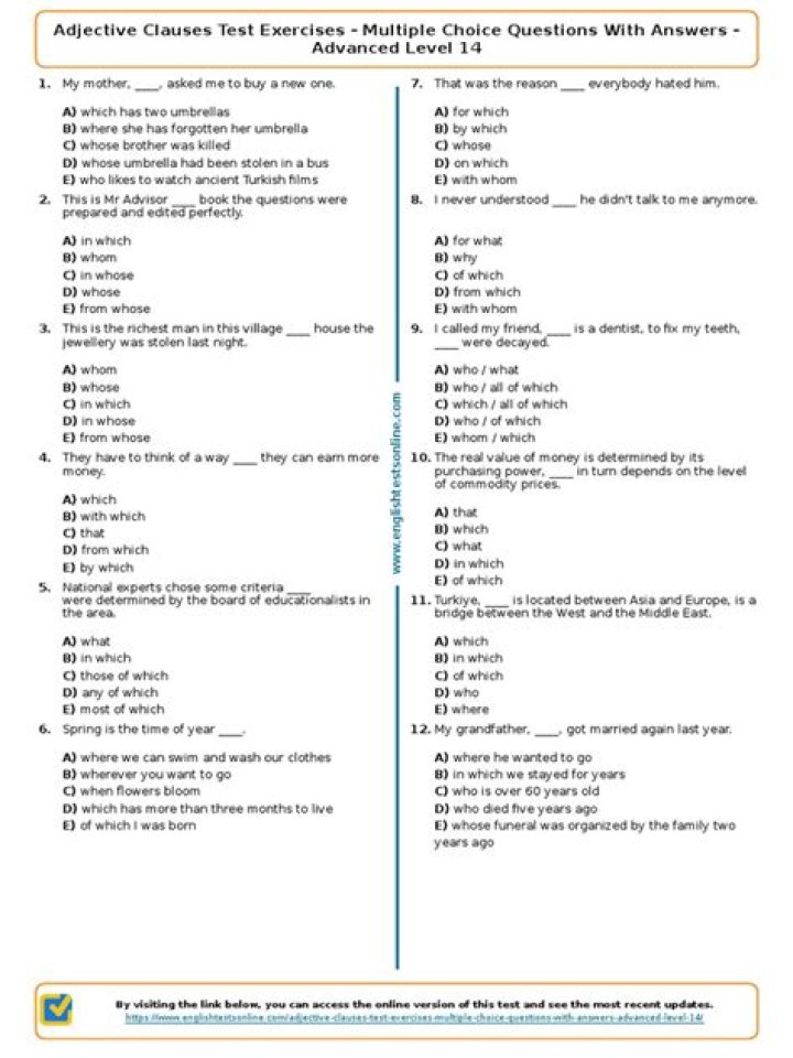 Adjective Multiple Choice Test PDF: Instant Download