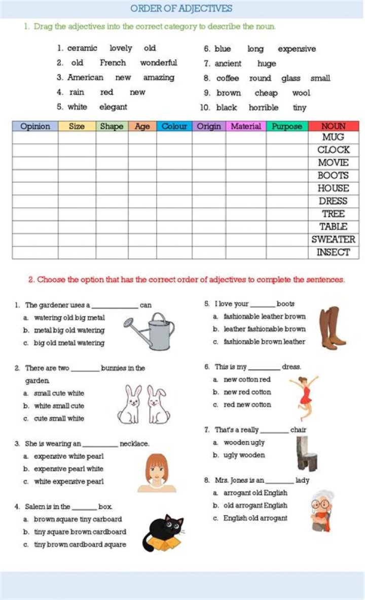 Adjective Order Exercises with Answers PDF – Perfect for Grammar Practice
