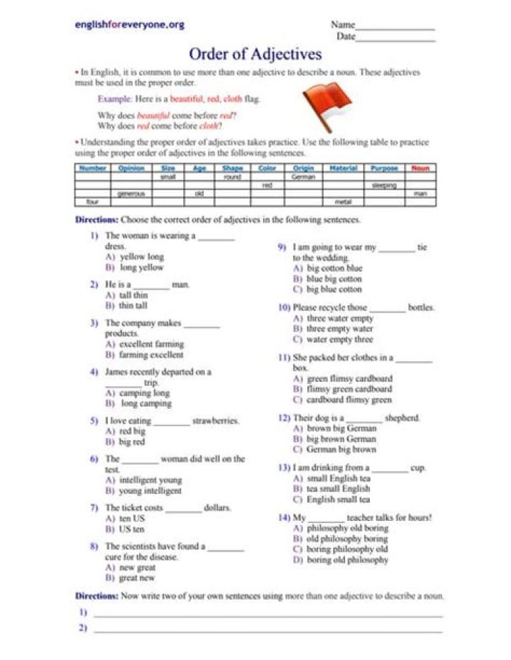 Adjective Order Test PDF: Improve Your Grammar Skills