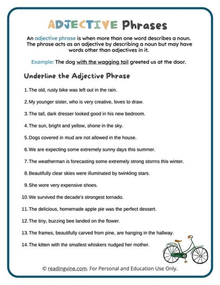 Adjective Phrase Worksheet with Answers PDF – Instant Download