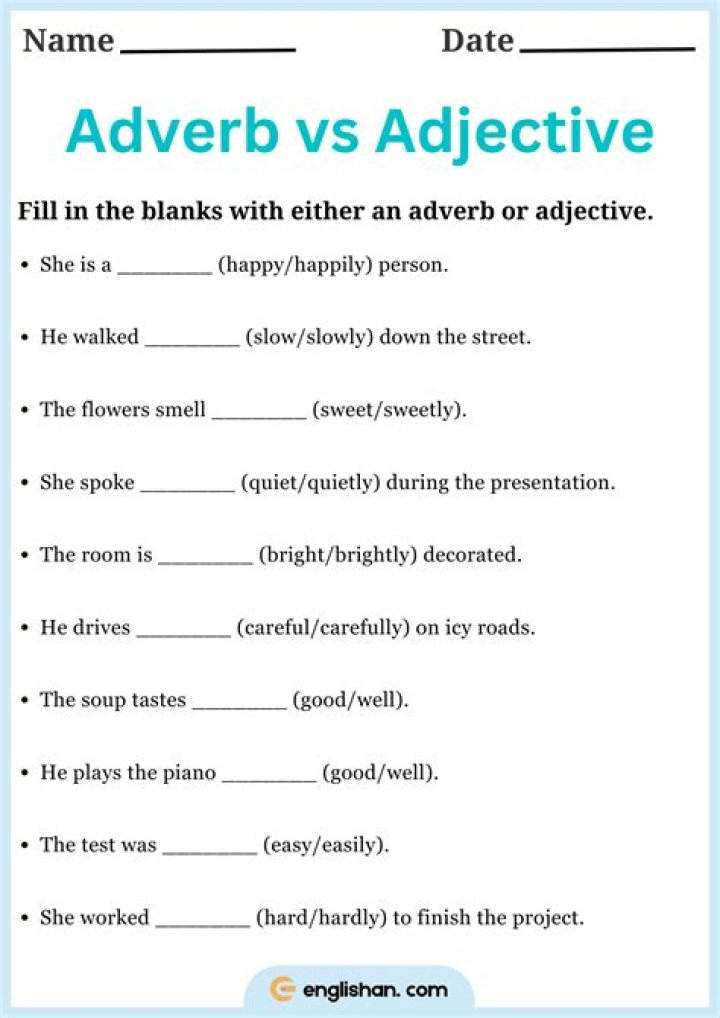 Adjective vs Adverb Worksheet PDF – Perfect for Grammar Practice