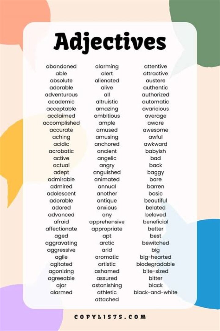 Free Adjectives PDF List for Elementary Students