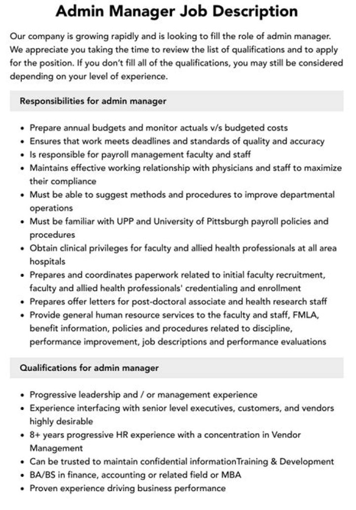 Admin Manager Job Description PDF: Full Role Overview & Requirements