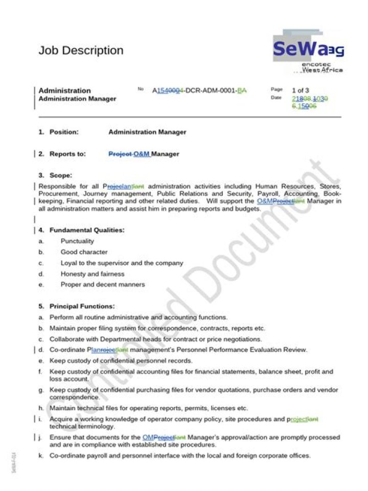 Administration Manager Job Description PDF: Key Responsibilities & Requirements