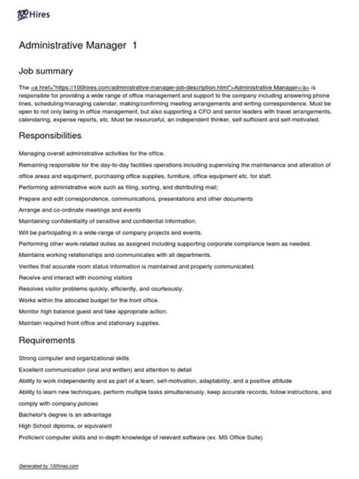 Administrative Manager Job Description PDF – Full Template & Guide
