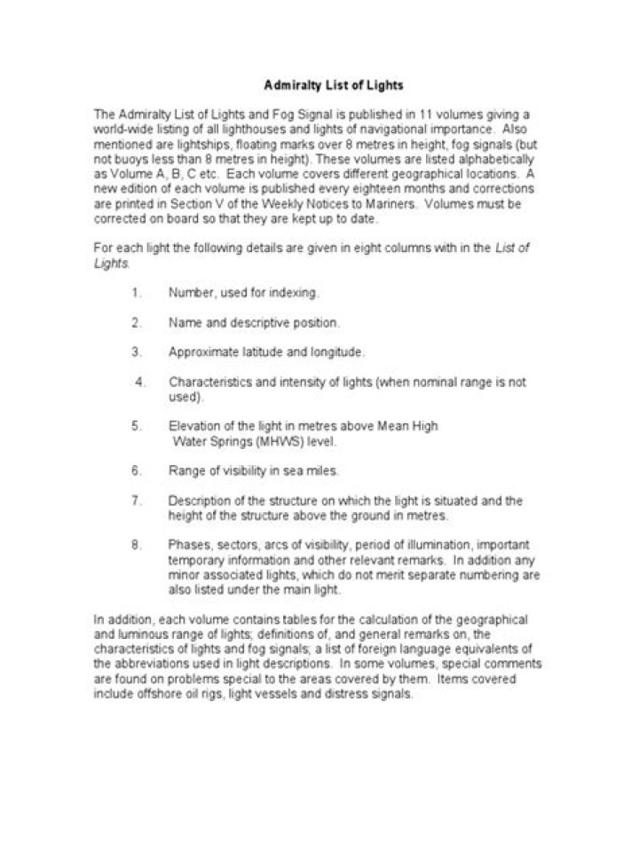 Official Admiralty List of Lights PDF – Navigational Beacons Download