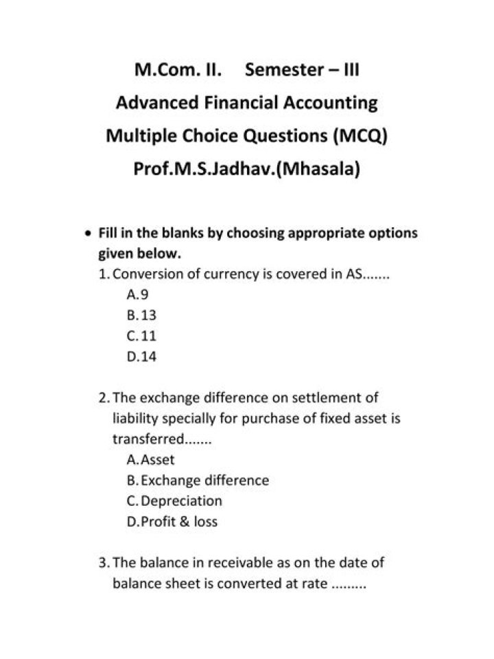 Advanced Accounting MCQs with Answers PDF – Master Financial Reporting