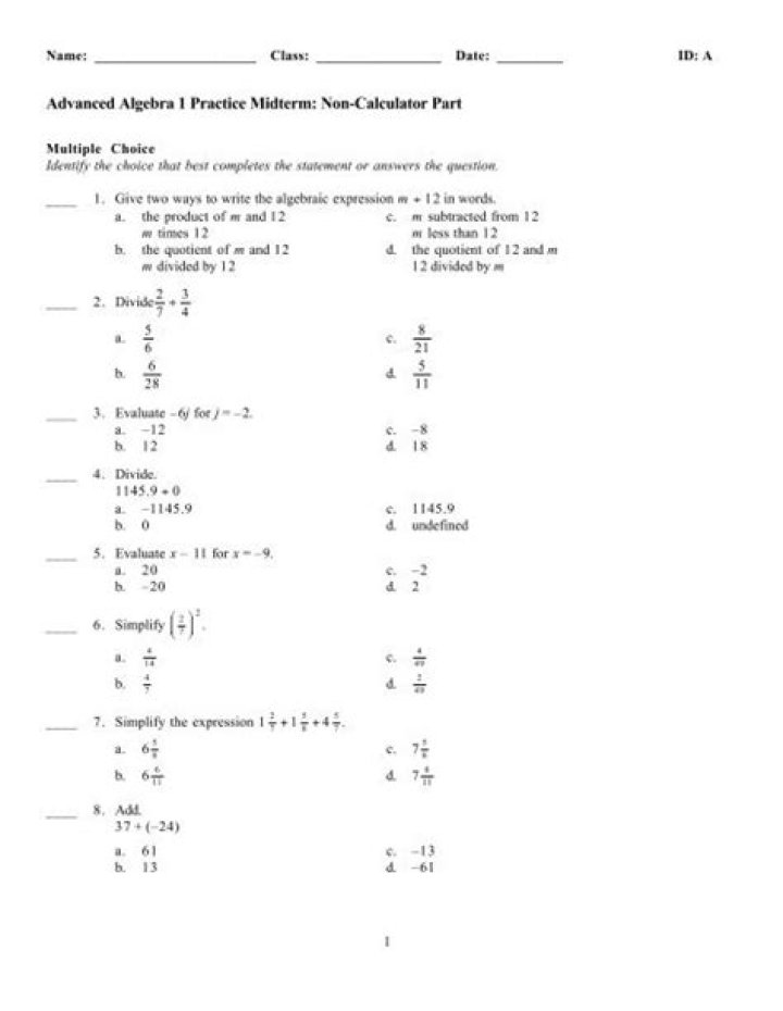 Master Advanced Algebra 1: Download Free Test PDF Exam