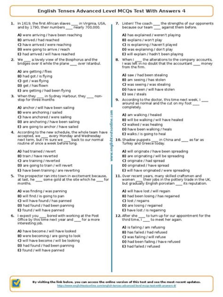 Advanced English Tenses Test PDF: Master Grammar & Improve Fluency