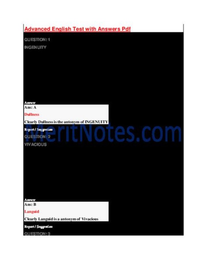 Advanced English Test with Answers PDF Download