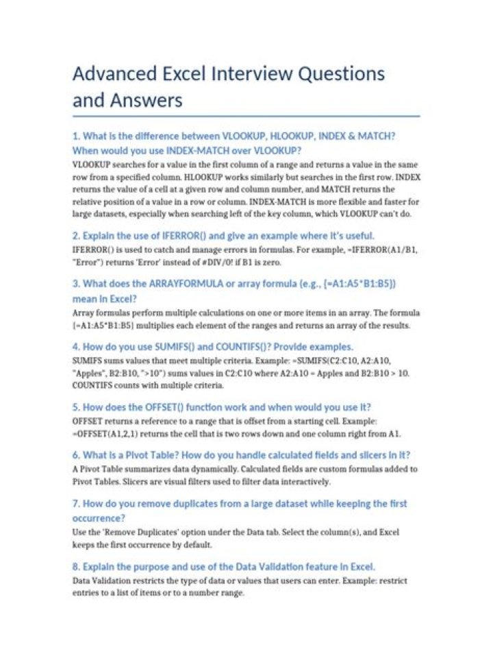 Advanced Excel Interview Questions & Answers PDF Free Download