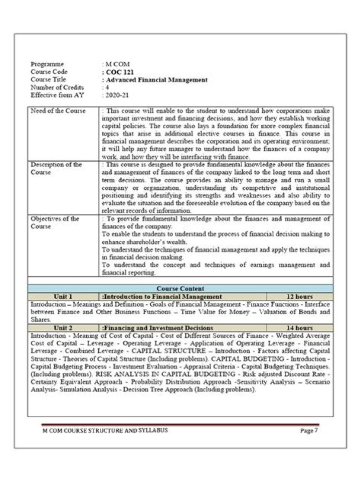 Advanced Financial Management Syllabus PDF: Master Modern Financial Strategies