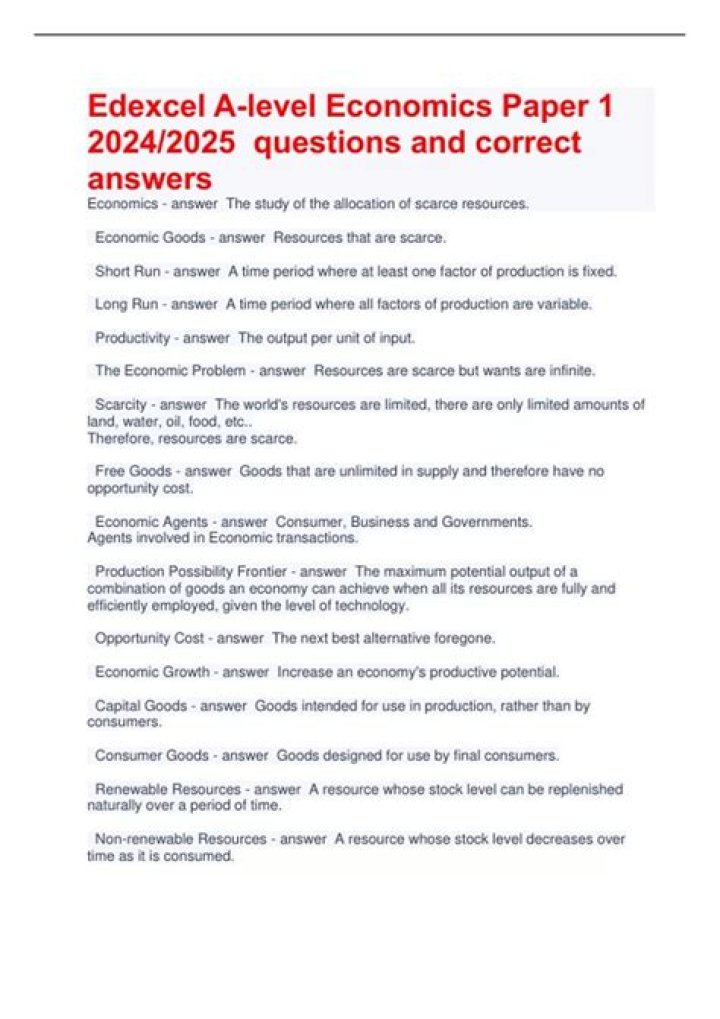 Advanced Level Economics Questions & Answers PDF for Students
