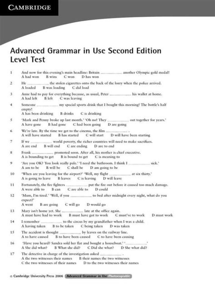 Advanced Level English Grammar Test with Answers PDF – Instant Practice