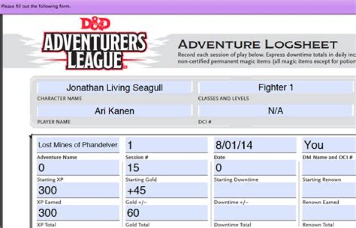 Adventurers League Log Sheet PDF – Download Free Tracking Template