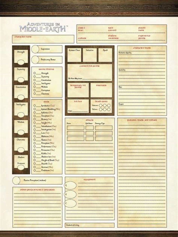 Adventures in Middle Earth Character Sheet PDF – Complete Free Guide