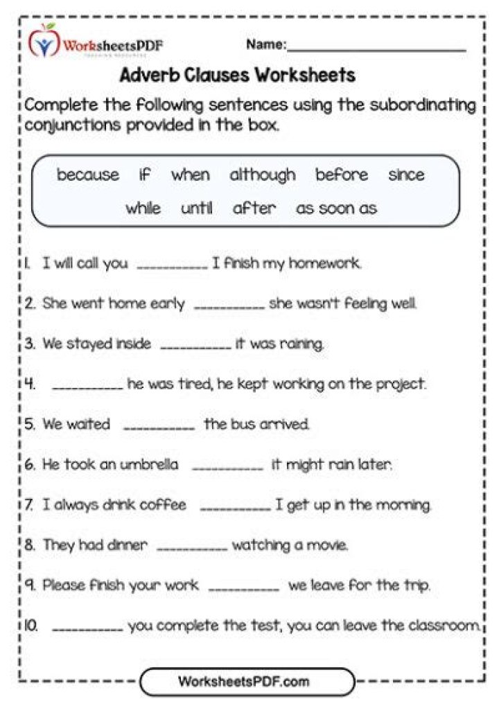 Adverb Clause Examples with Answers PDF – Perfect Grammar Practice