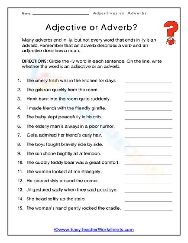 Free Adverb or Adjective Worksheet PDF Worksheets for Learning