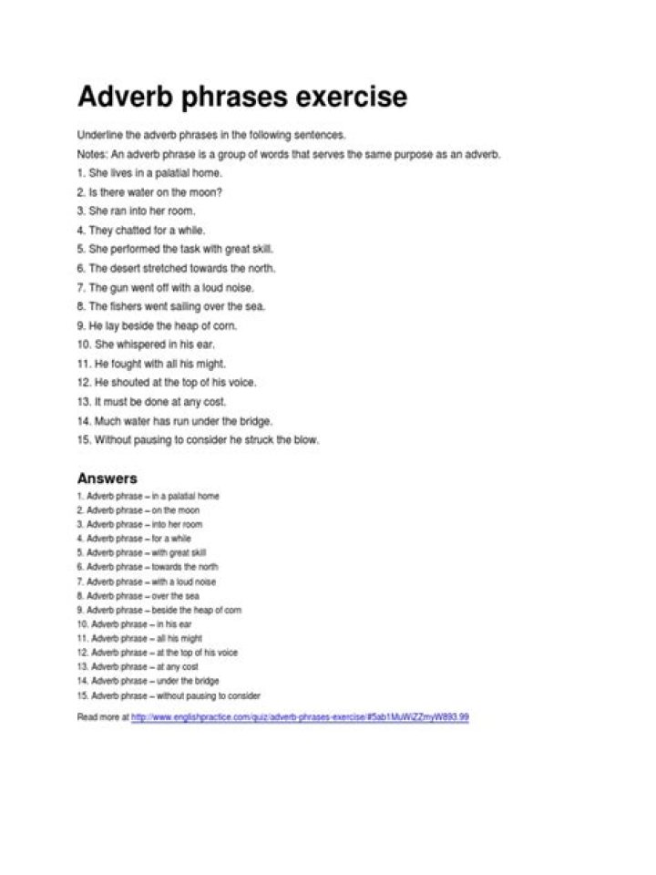 Adverb Phrases Exercises with Answers PDF – Practice & Master Grammar