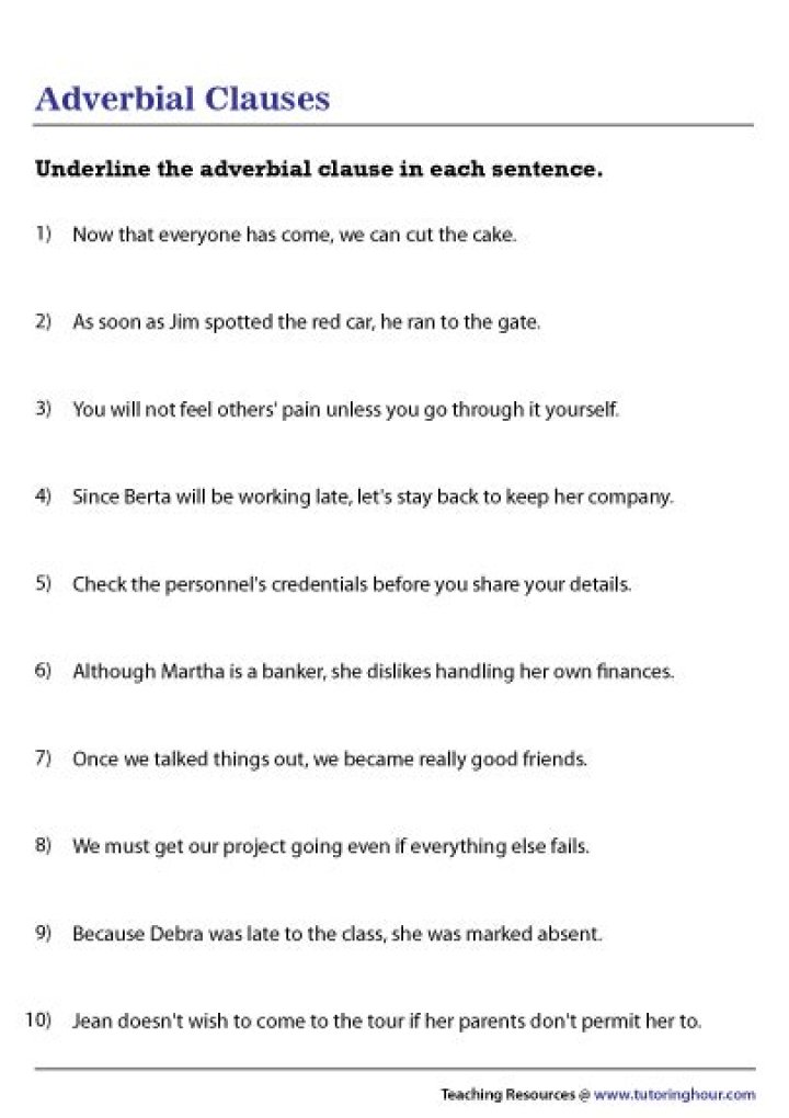 Free Adverbial Clauses Worksheet PDF – Practice Grammar Skills