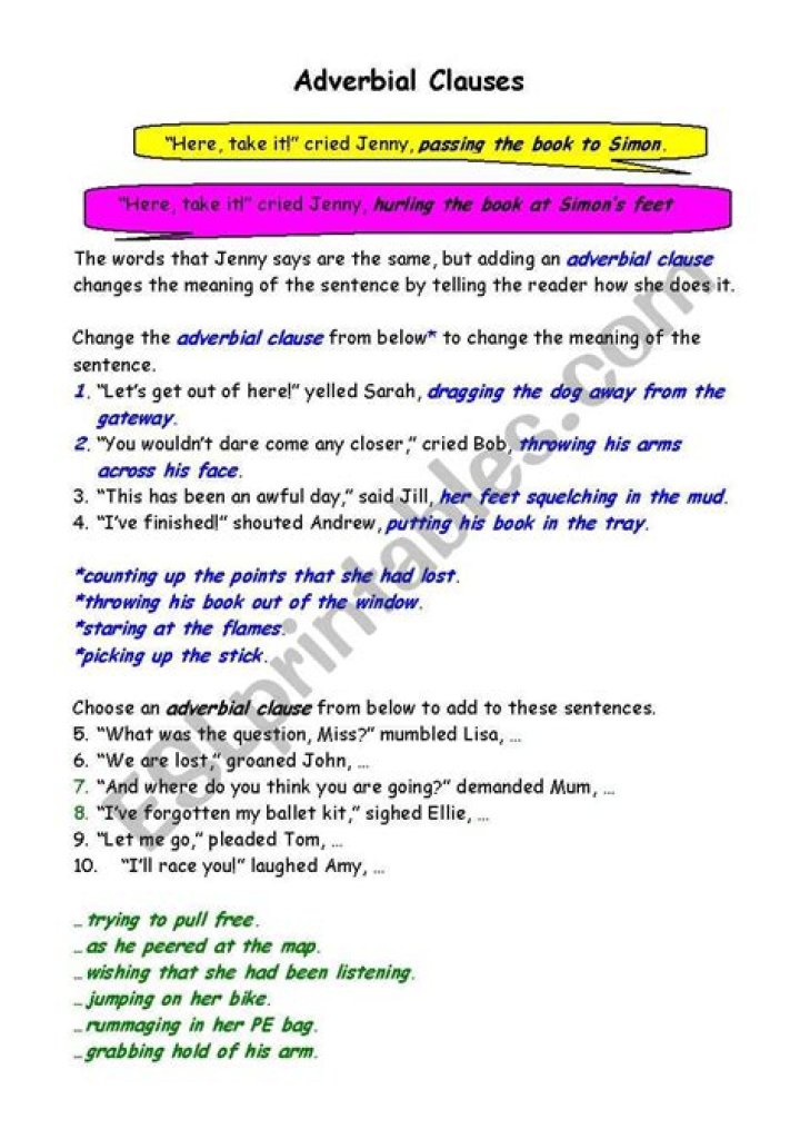 Adverbial Clauses Worksheet with Answers PDF – Perfect for Grammar Practice