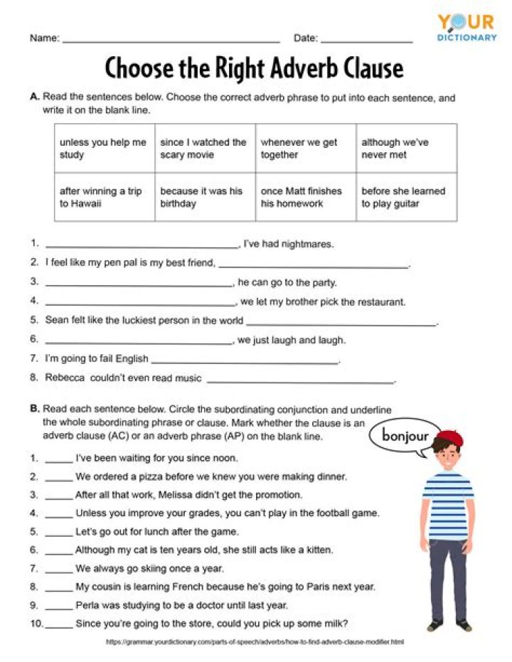 Adverbial Phrases and Clauses Worksheets PDF – Instant Grammar Practice