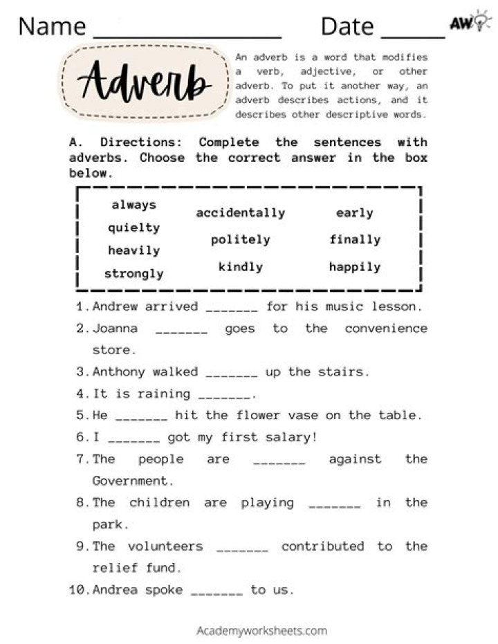 Free Adverbs Exercises with Answers PDF: Perfect for Practice