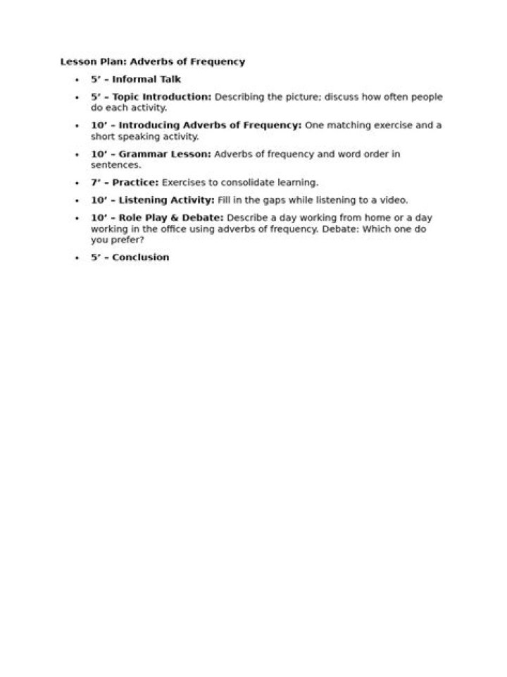 Adverbs of Frequency Lesson Plan PDF for ESL Teachers