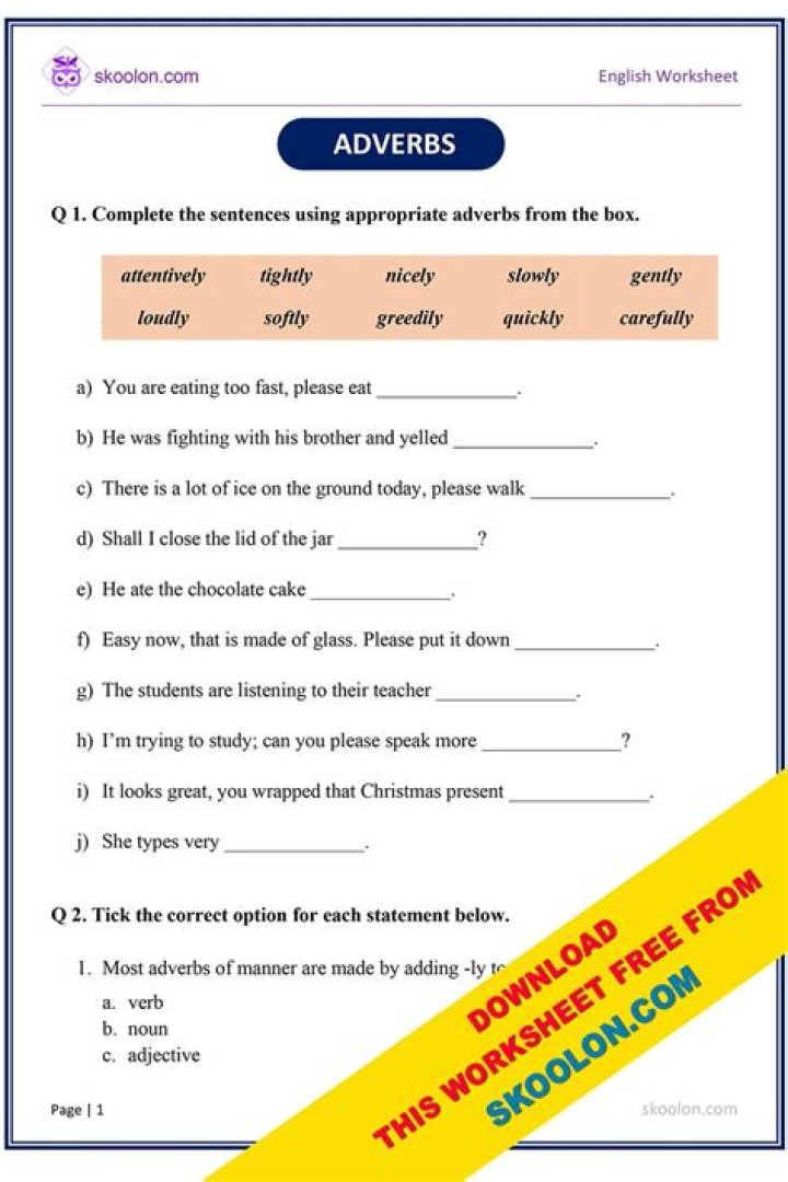 Adverbs Worksheet with Answers PDF – Printable Grammar Practice